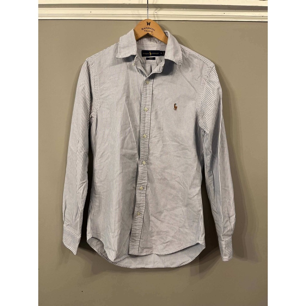 Polo Ralph Lauren Mens Slim Fit Striped Oxford Button Down Shirt Blue White S